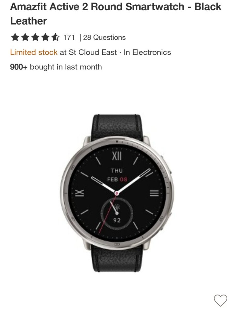 Amazfit Active 2 Round Smartwatch - Black Leather